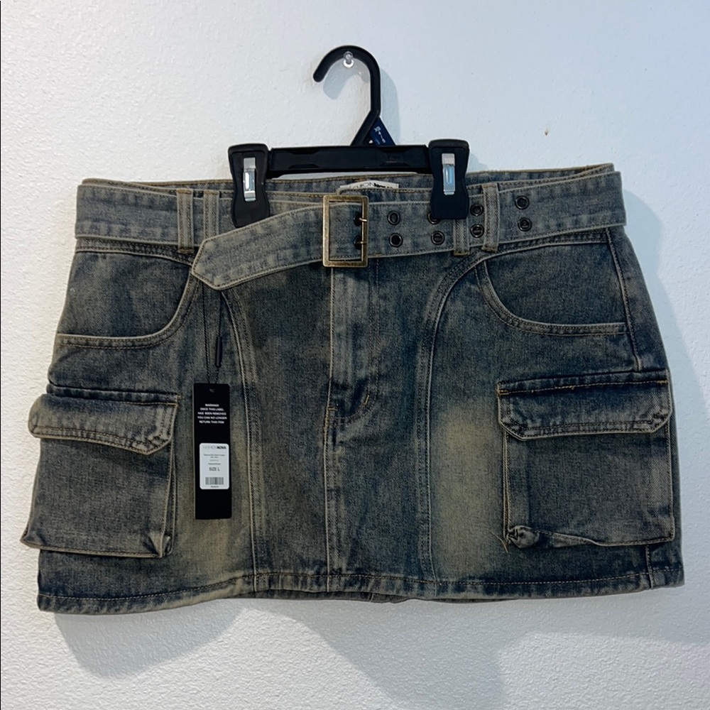 Denim Mini Skirt with Belt
